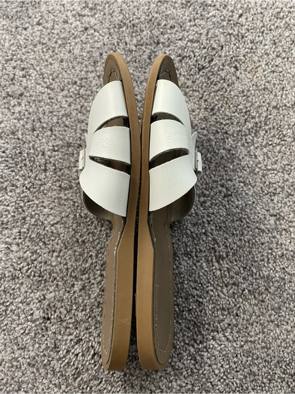Salt Water Sandals by Hoy White Crossover Slide Sandals—Genuine Leather
