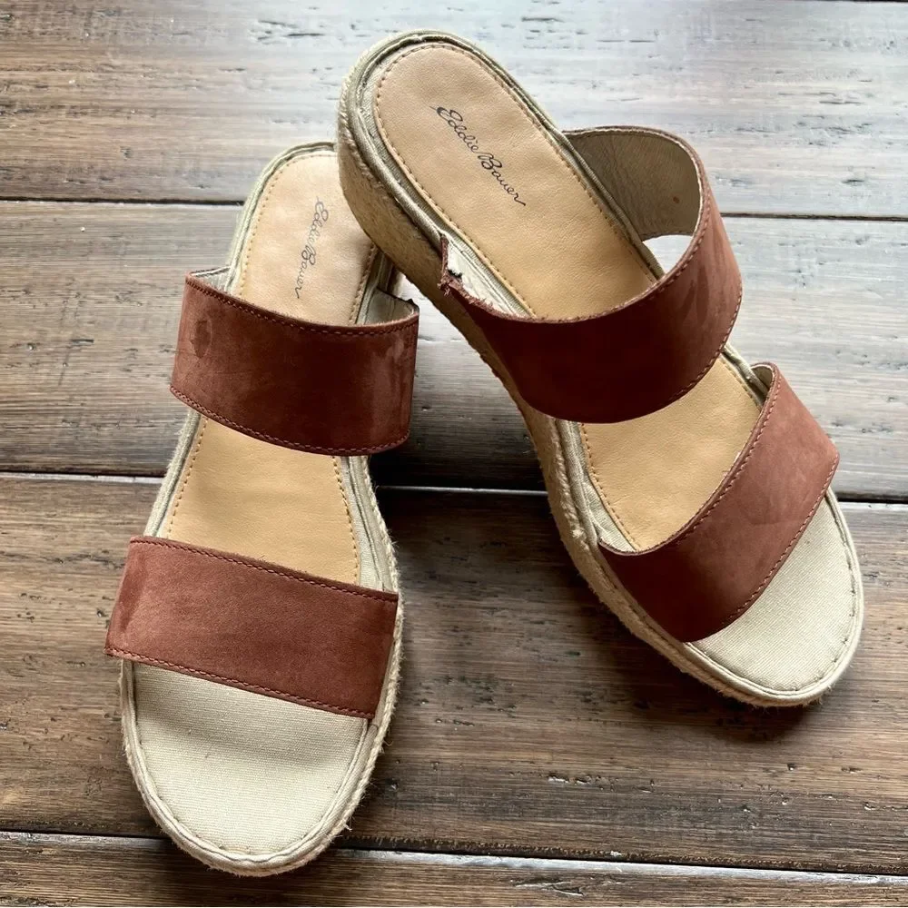 EDDIE BAUER Travel Platform Espadrille SandalS Suede Brown Size 10