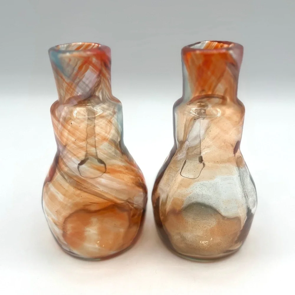 Hand Blown Art Glass Cruet with Applied Handle,‎ Swirl Design, Set of 2