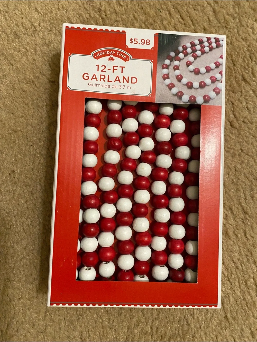 Holiday Time Red and White Bead Garland