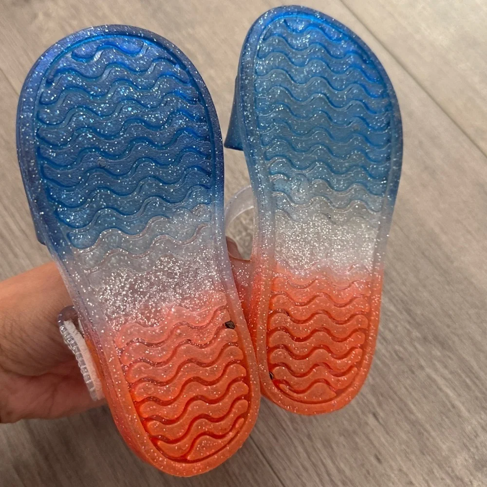 Kids Glitter Sandals - Orange and Blue size 7