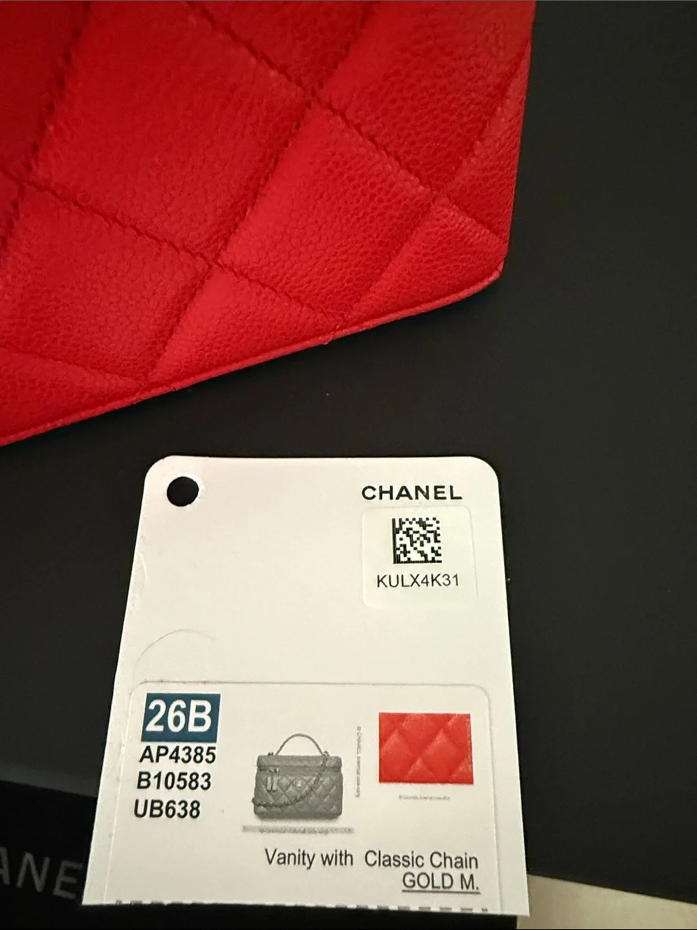 CHANEL Red Quilted slim Vanity-Style Shoulder Bag with detachable chain strap