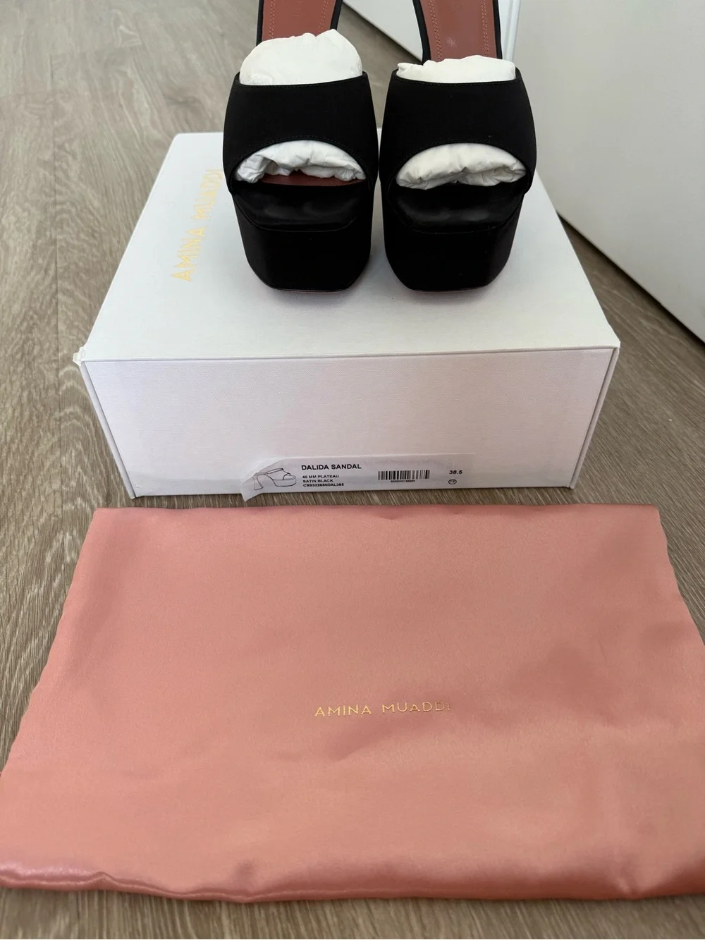 Amina Muaddi Dalida satin platform mules