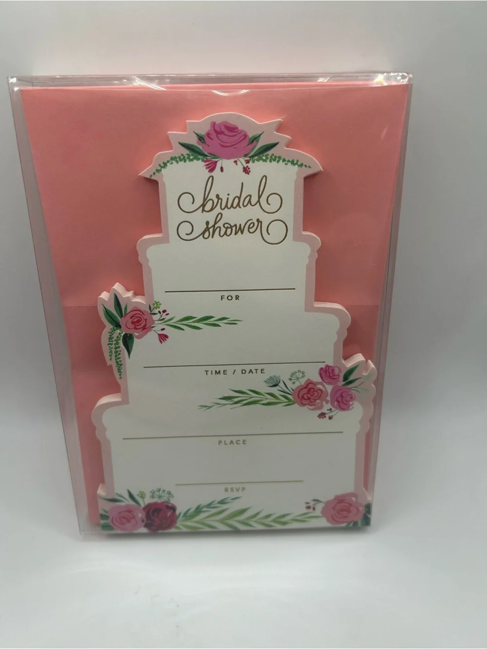 Bridal Shower Cake-Shaped Invitations with Pink Floral Design - 2 sets of 20! 🌹