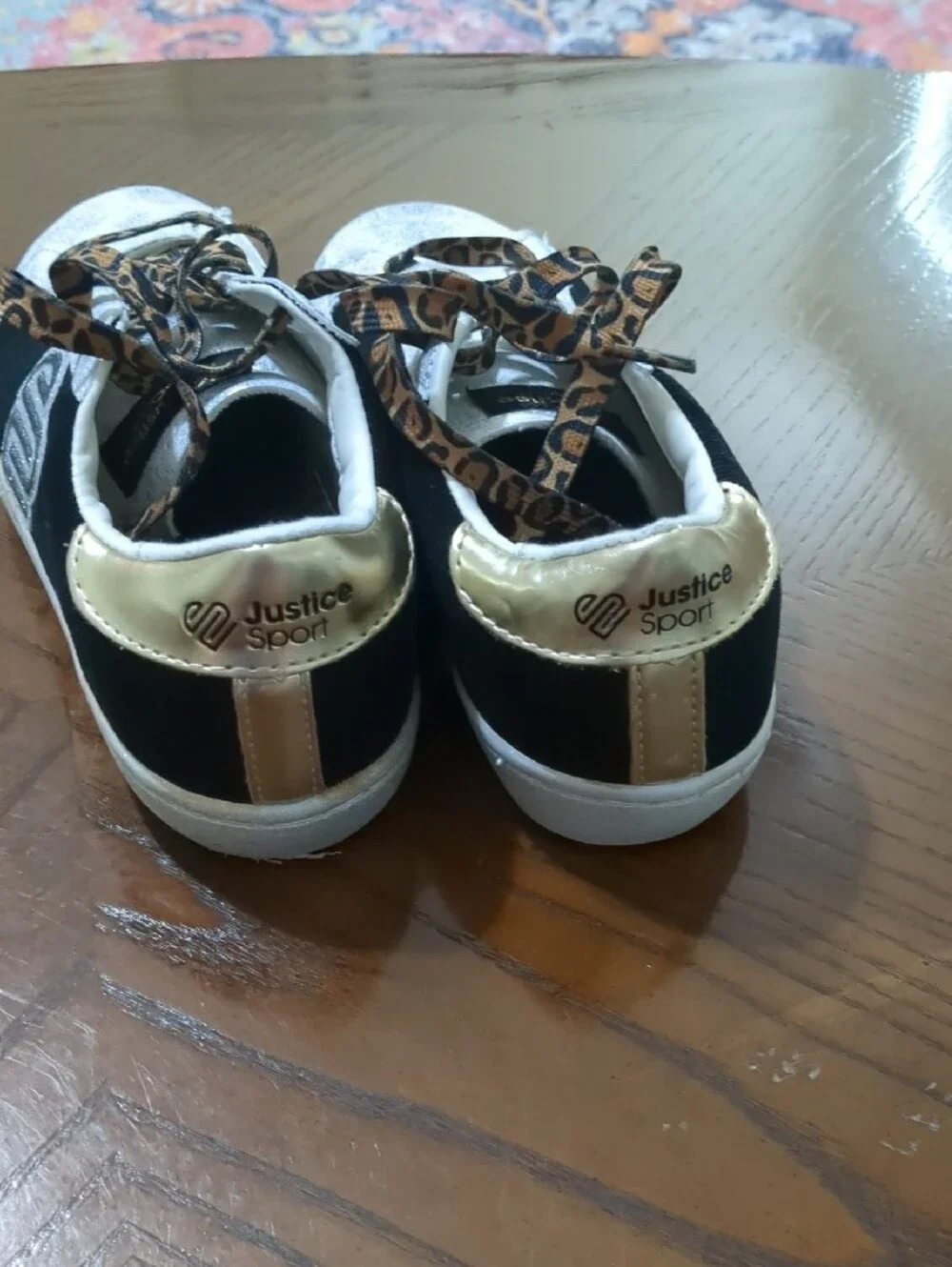 Justice Silver Glitter Kids Sneaker with Animal Print Laces