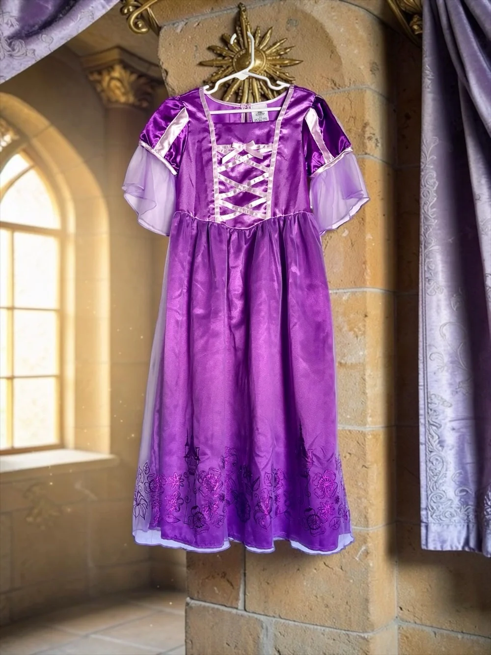 NWT Disney Store Rapunzel Princess Costume Dress Lavender Satin Girls Size 5/6