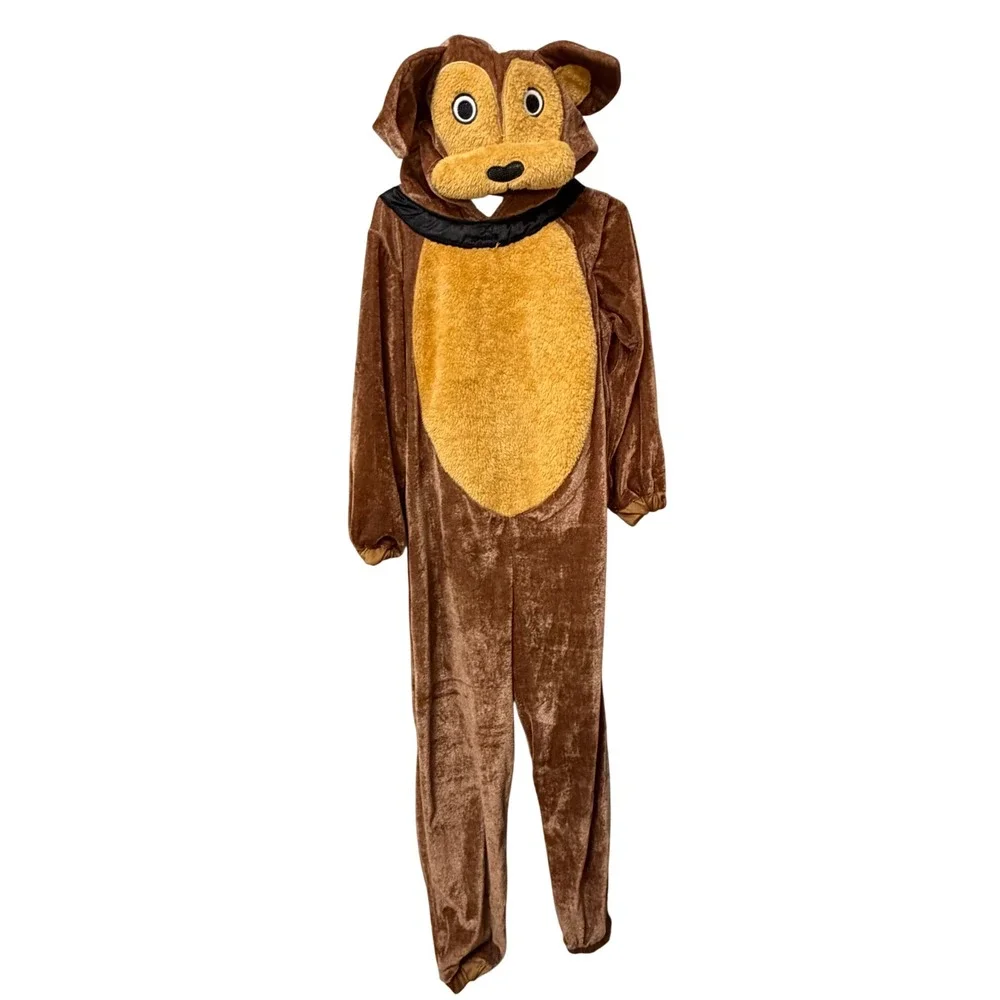 Smiffys Kids Dog Costume Brown Velour Hooded Jumpsuit Size 4-6 Years Halloween