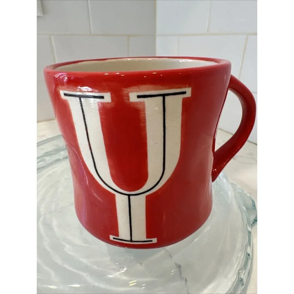 Anthropologie Ceramic Hand Painted Monogram Initial Mug Letter 