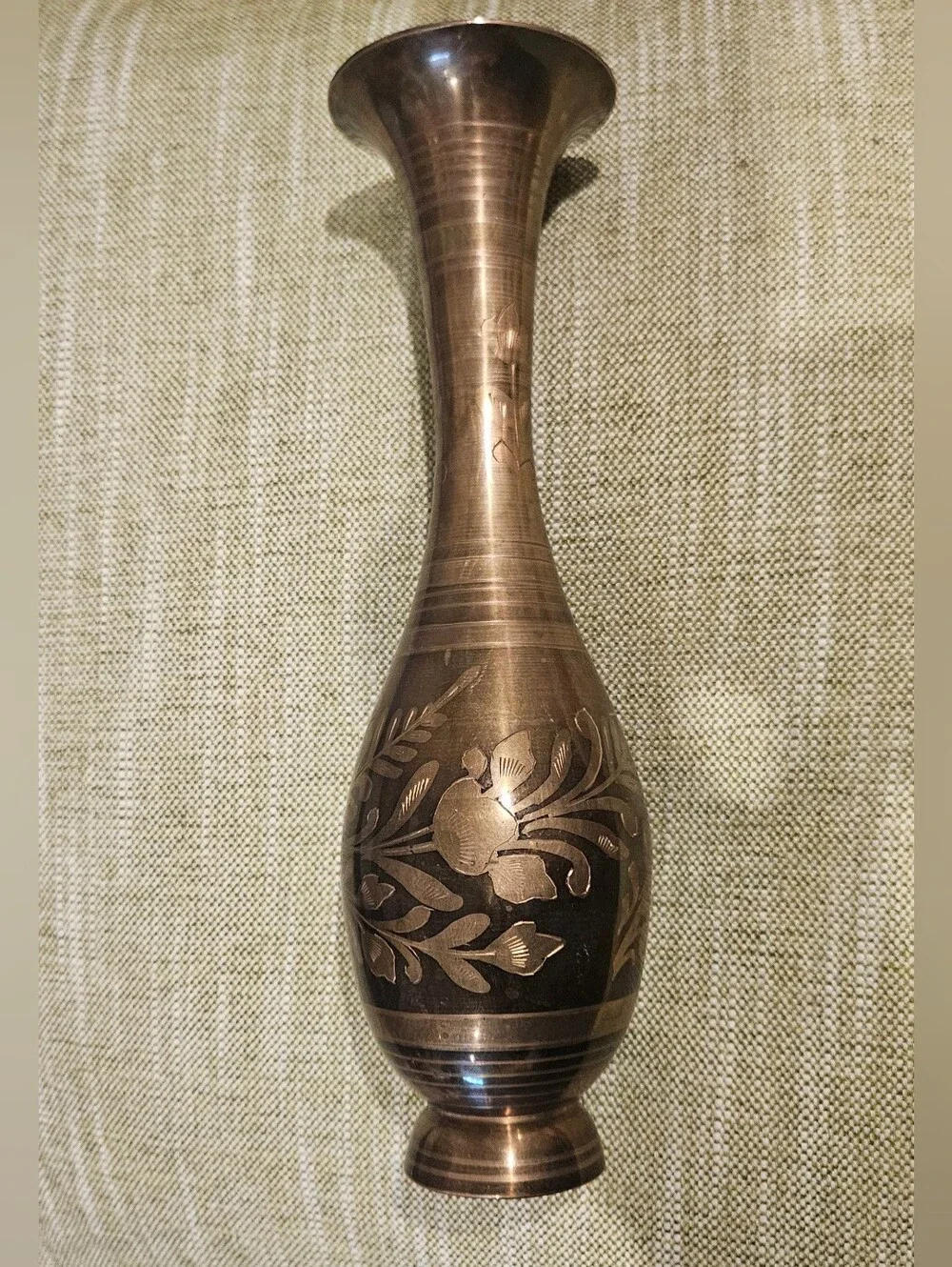 Brass Vase Vintage With Floral Design