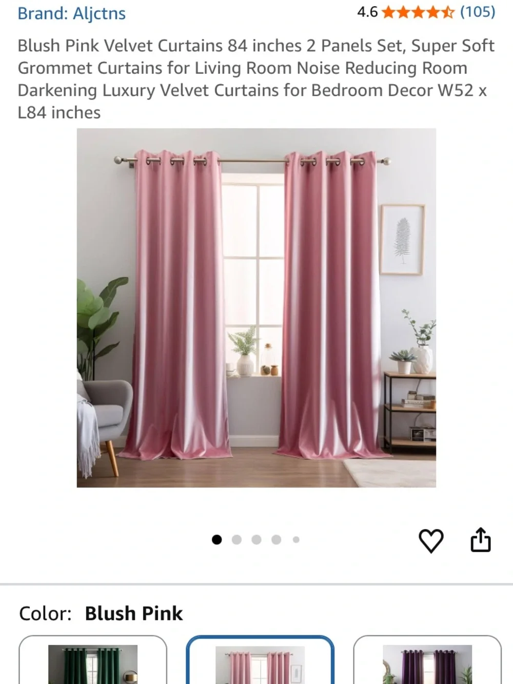 Aljctns Blush Pink Velvet Curtains 84 inches 2 Panels Set
