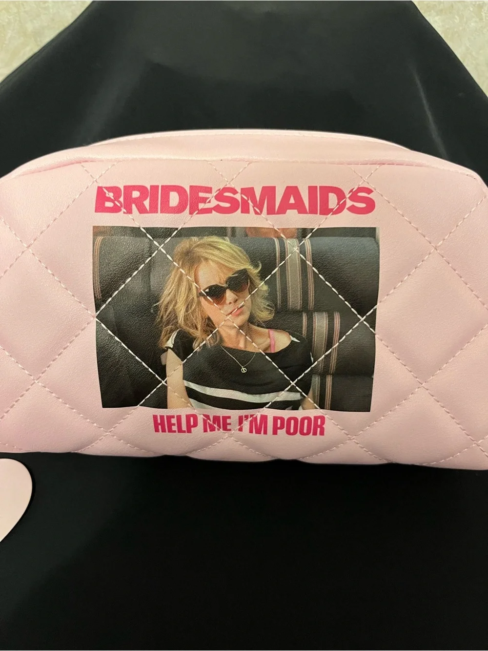 Primark Bridesmaids Pink Quilted Makeup Bag with Graphic Slogan