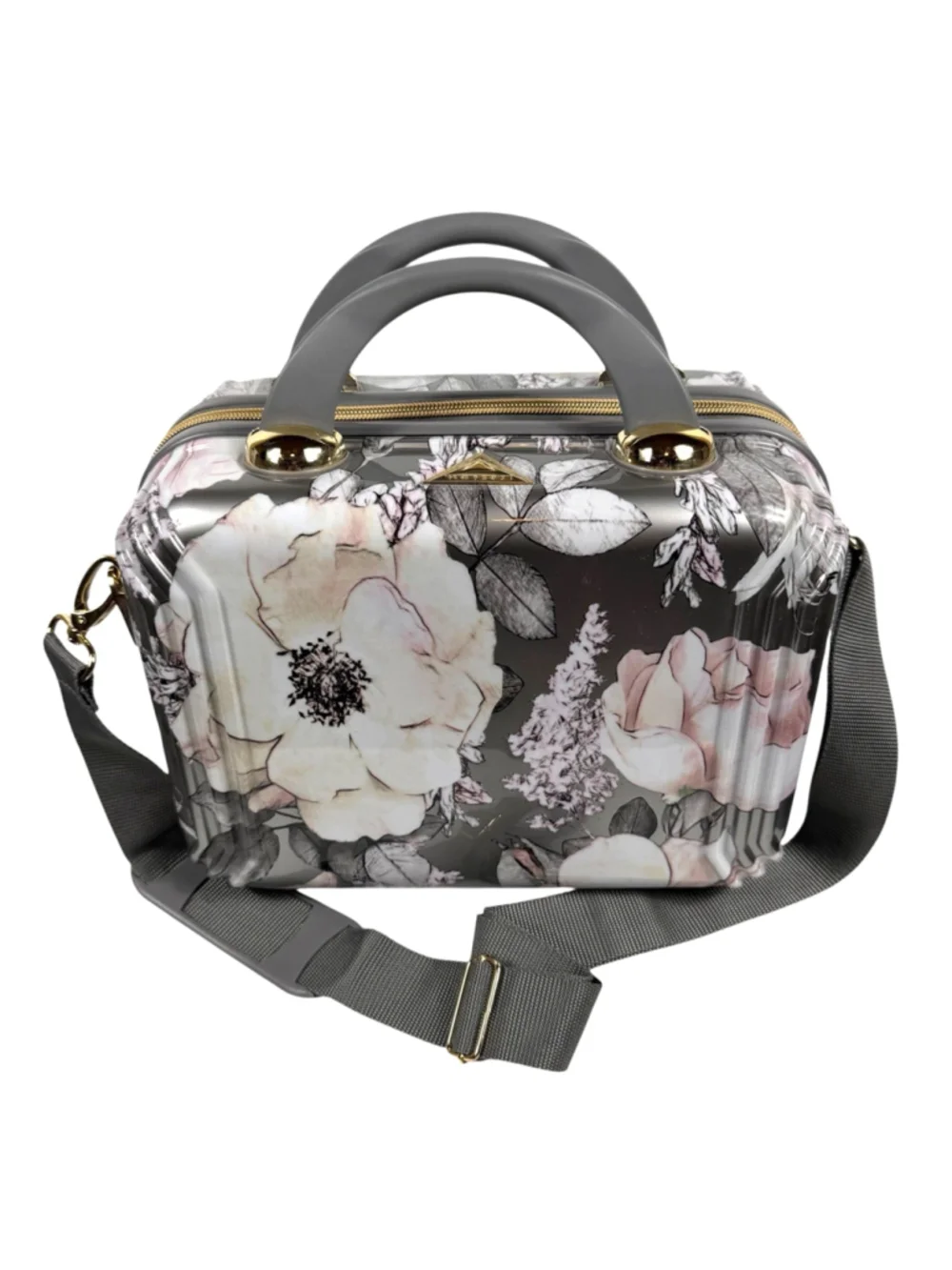 Triforce Elite Performance Avignon Hard Travel Makeup Case Zipper Gray Floral