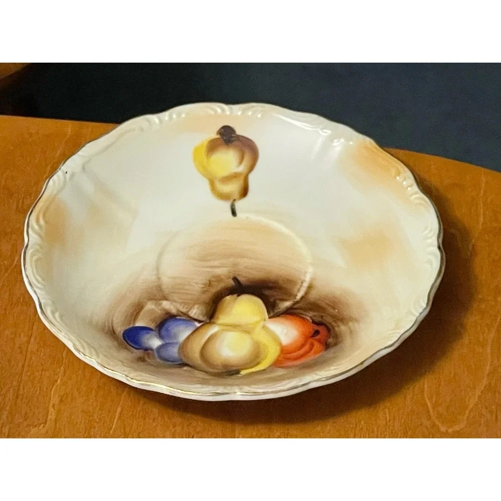 Vintage Tea Cup And Saucer Fruit Design Pear Grapes Gold Trim