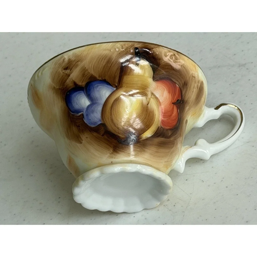 Vintage Tea Cup And Saucer Fruit Design Pear Grapes Gold Trim