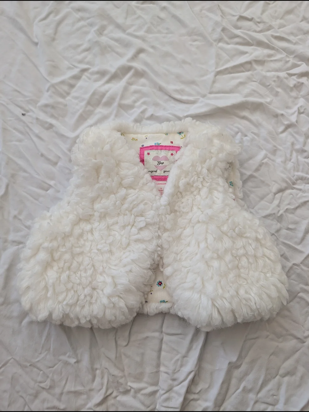 Baby Gap Y2K Fuzzy Plush White Faux Fur Vest