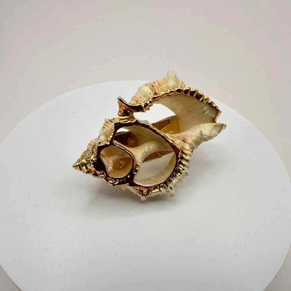 Vintage Y2K Center Cut Frilled Frog Seashell Tie Clip Gold‎ Tone Trim Statement