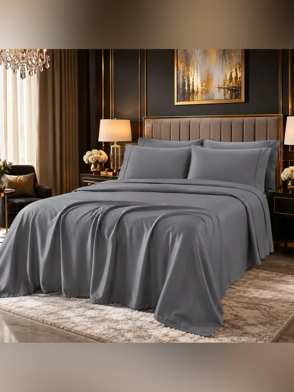 Queen 400TC Egyptian Cotton King Sheet Set - Gray