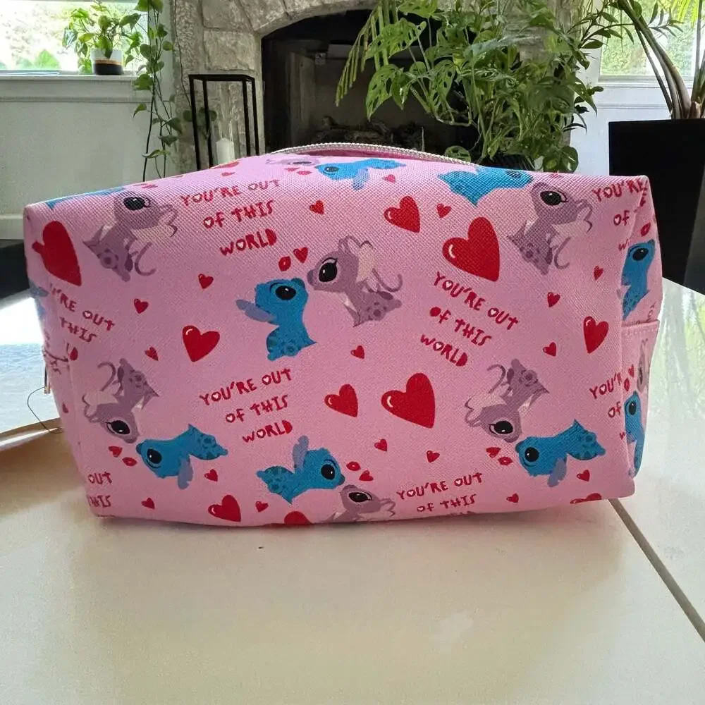 NWT Disney Stitch Pink Hearts Cosmetic Bag