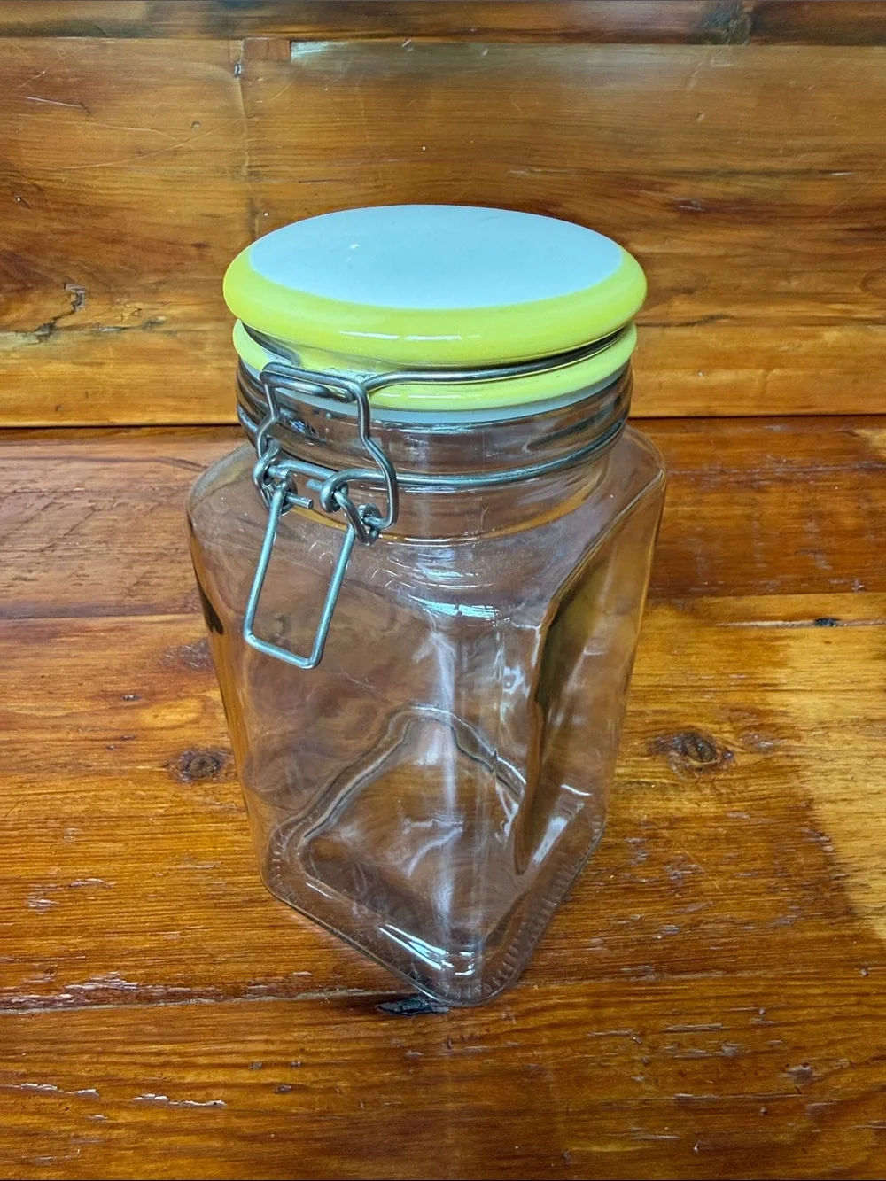 Clear Glass Airtight Jar with Yellow White Lid