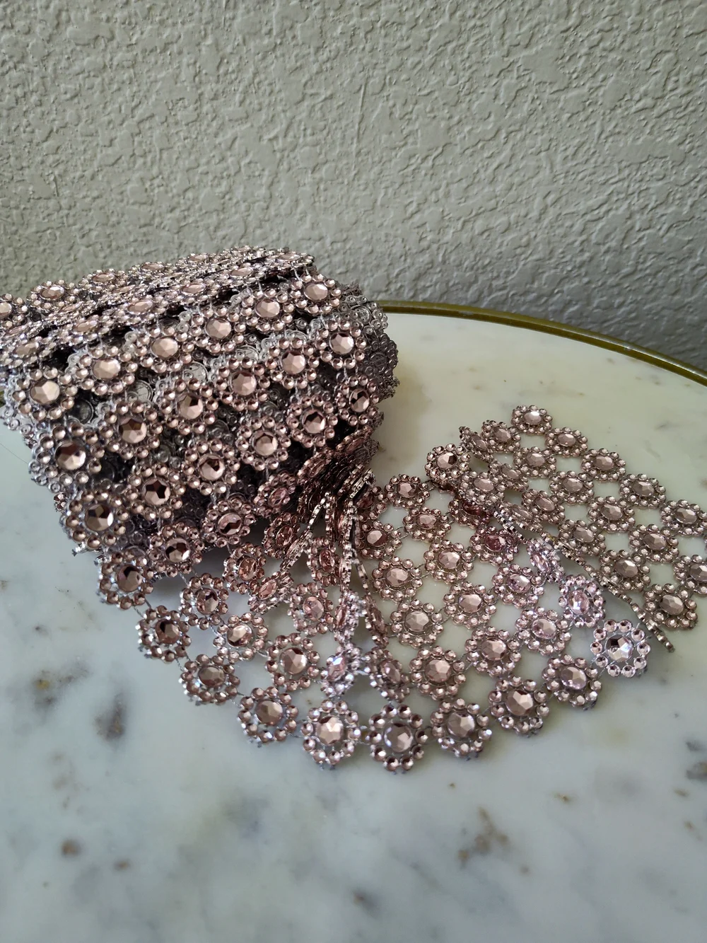 Rose Gold Rhinestone Mesh Trim 4