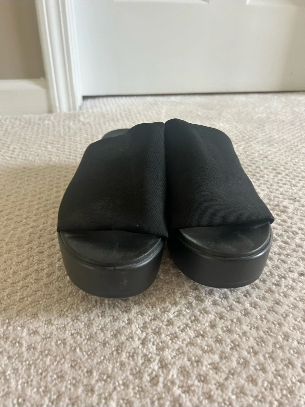 Madden Girl Black Platform Slide Sandals with Wide Upper