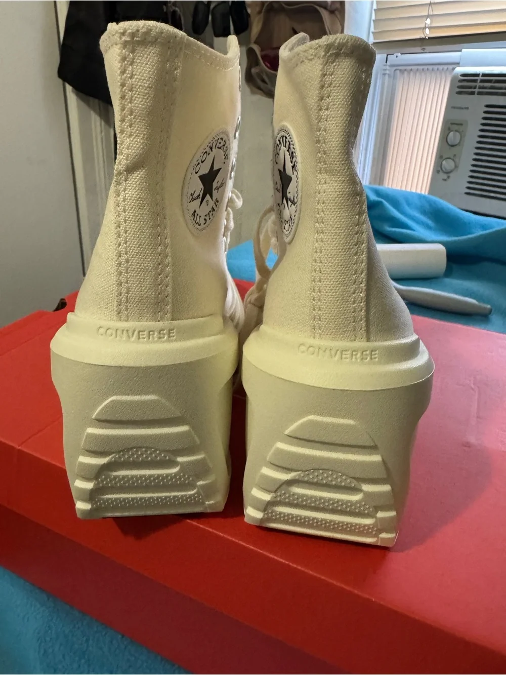 Converse Cream Platform Wedge High Top Sneakers