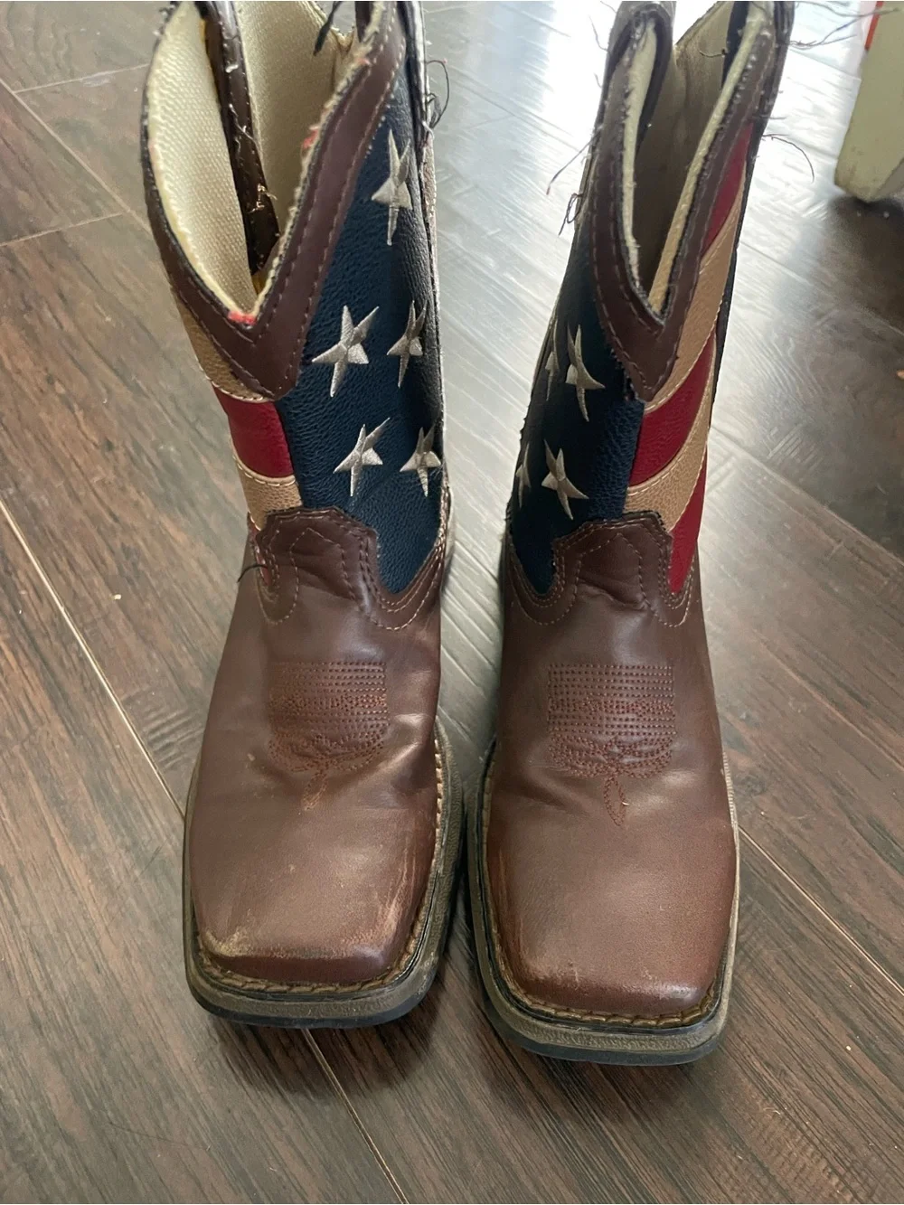 Durango Kids Brown Western Boots with Stars and Flag Accent
