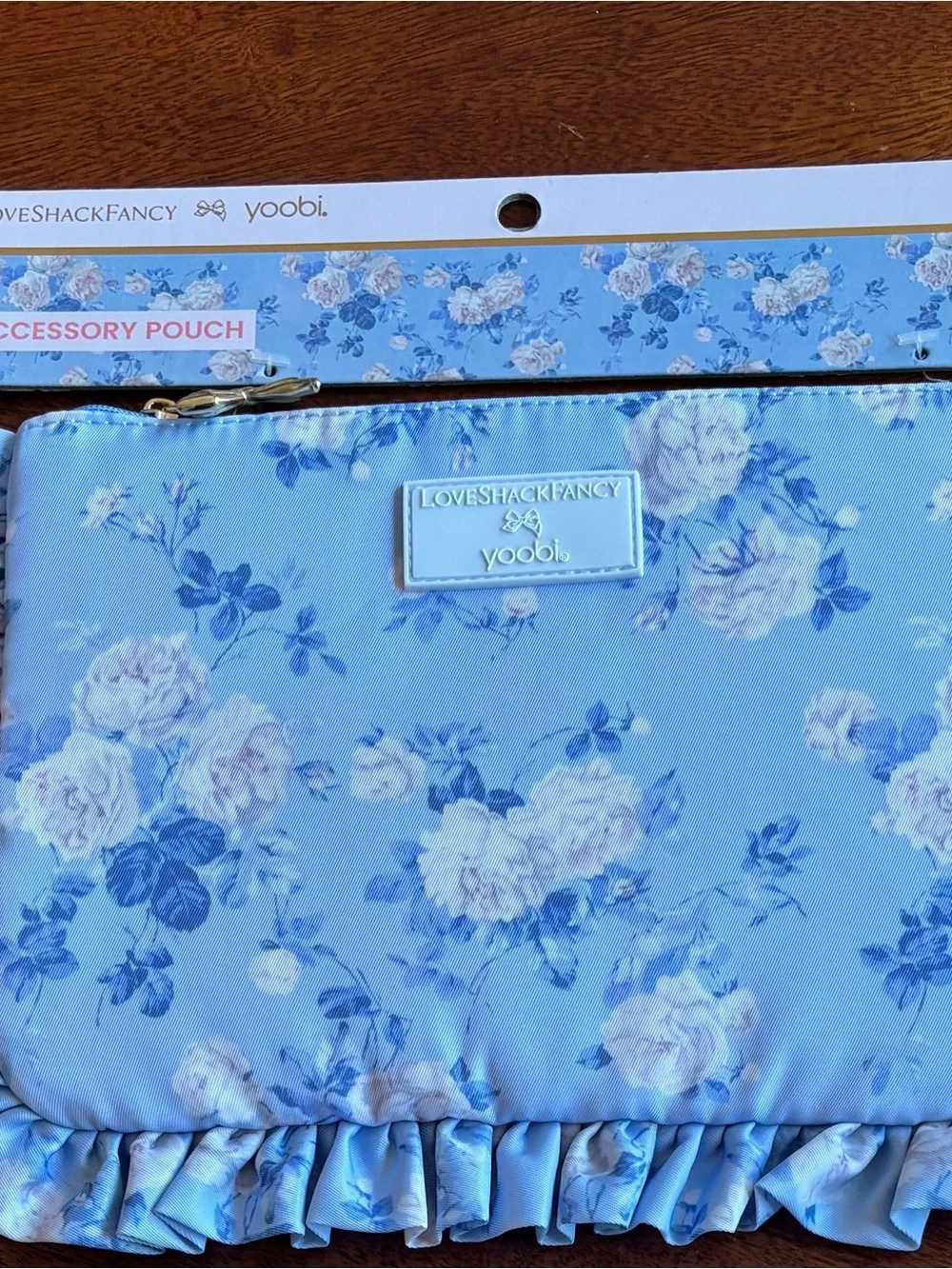 LoveShackFancy x yoobi Blue Floral Accessory Pouch