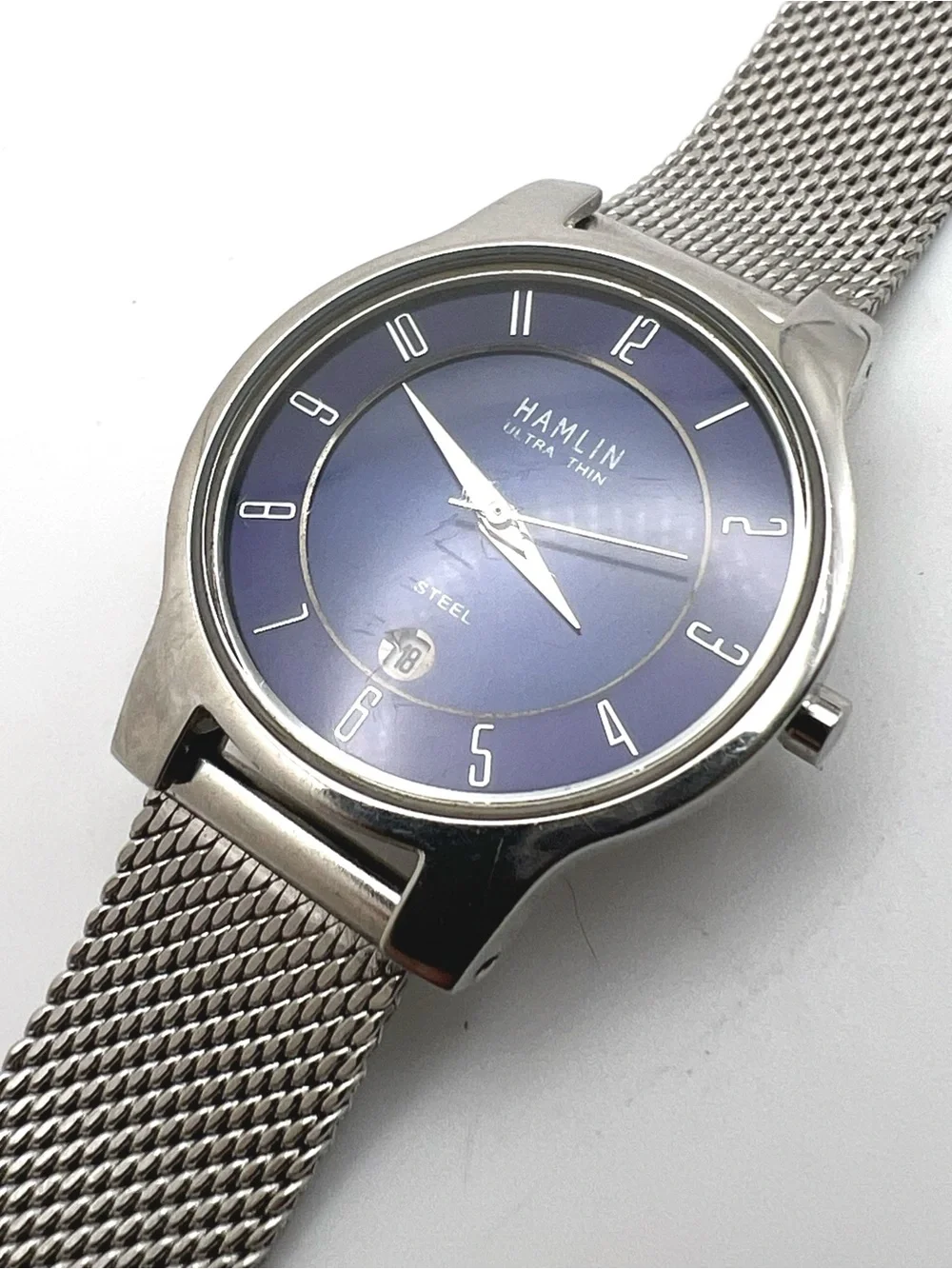 Hamlin Ultra Thin Blue Dial Stainless Steel Mesh Watch