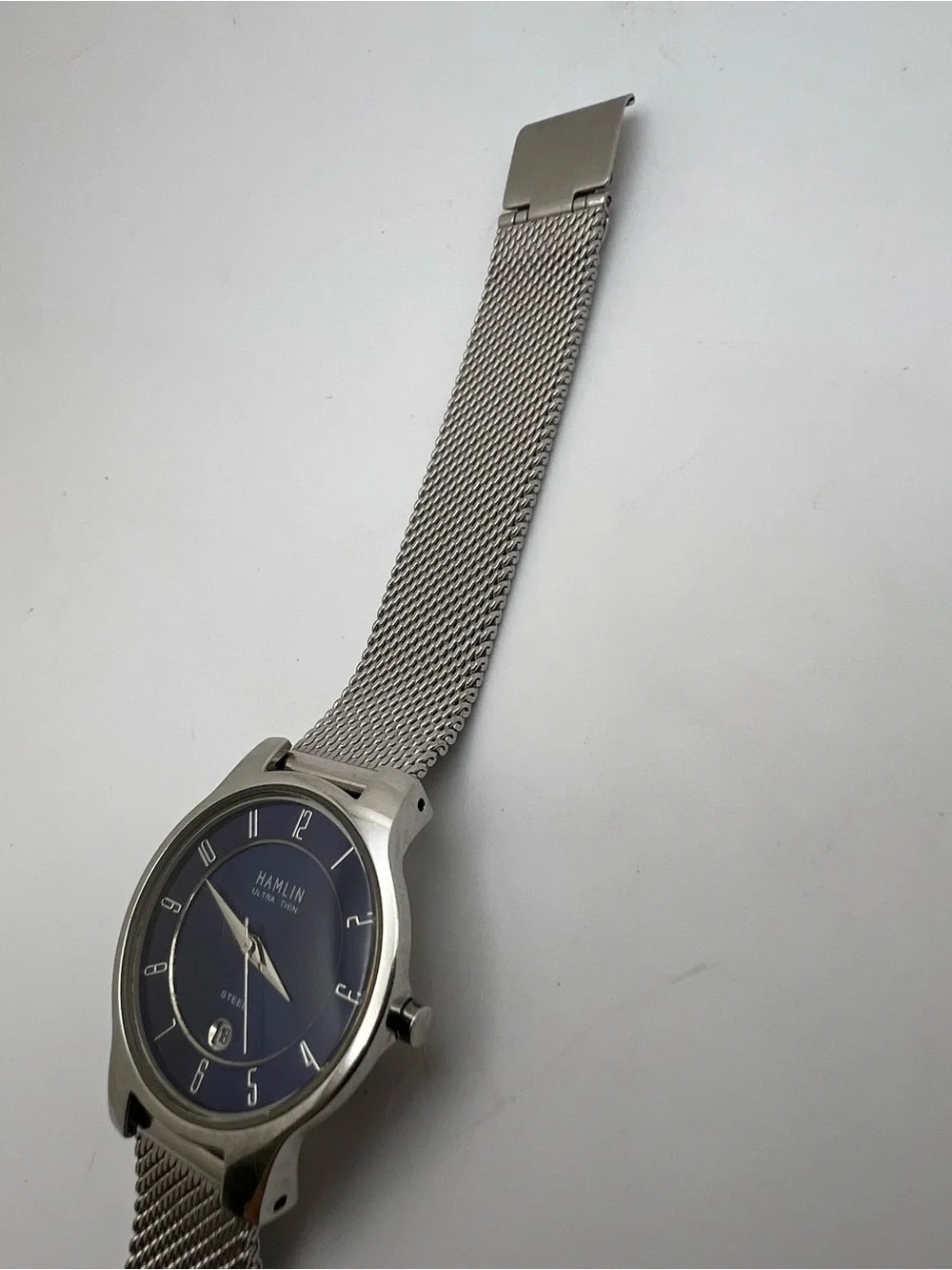 Hamlin Ultra Thin Blue Dial Stainless Steel Mesh Watch