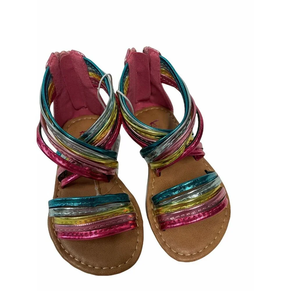 Rainbow Strappy Metallic‎ Sandals Back Zipper Closure Girls Size 5