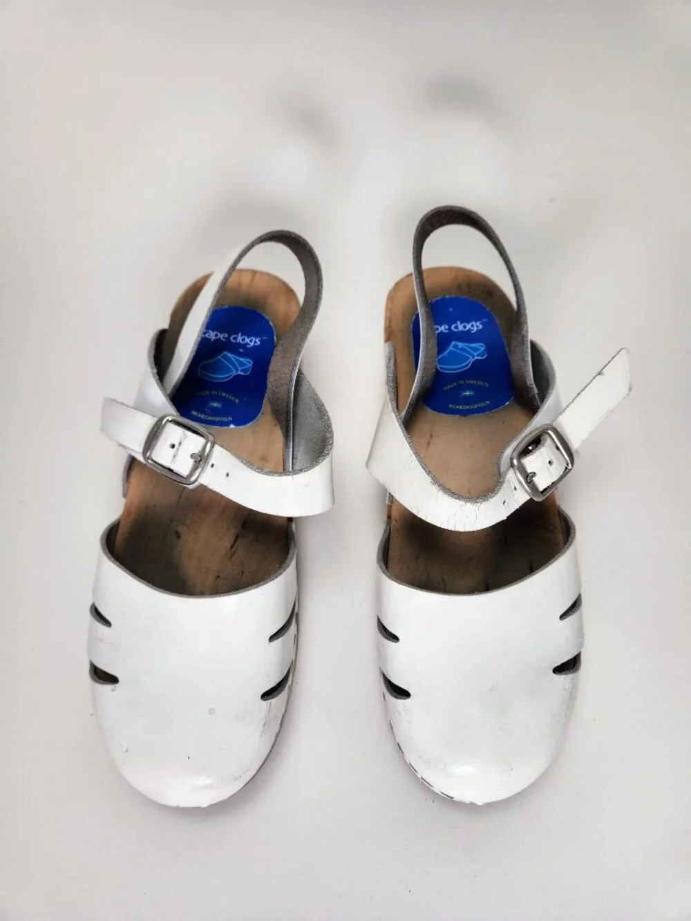 Cape Clogs White Leather Swedish Wooden Sandals Girls EU 34 US 2.5-3
