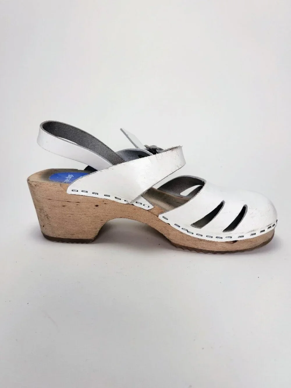 Cape Clogs White Leather Swedish Wooden Sandals Girls EU 34 US 2.5-3