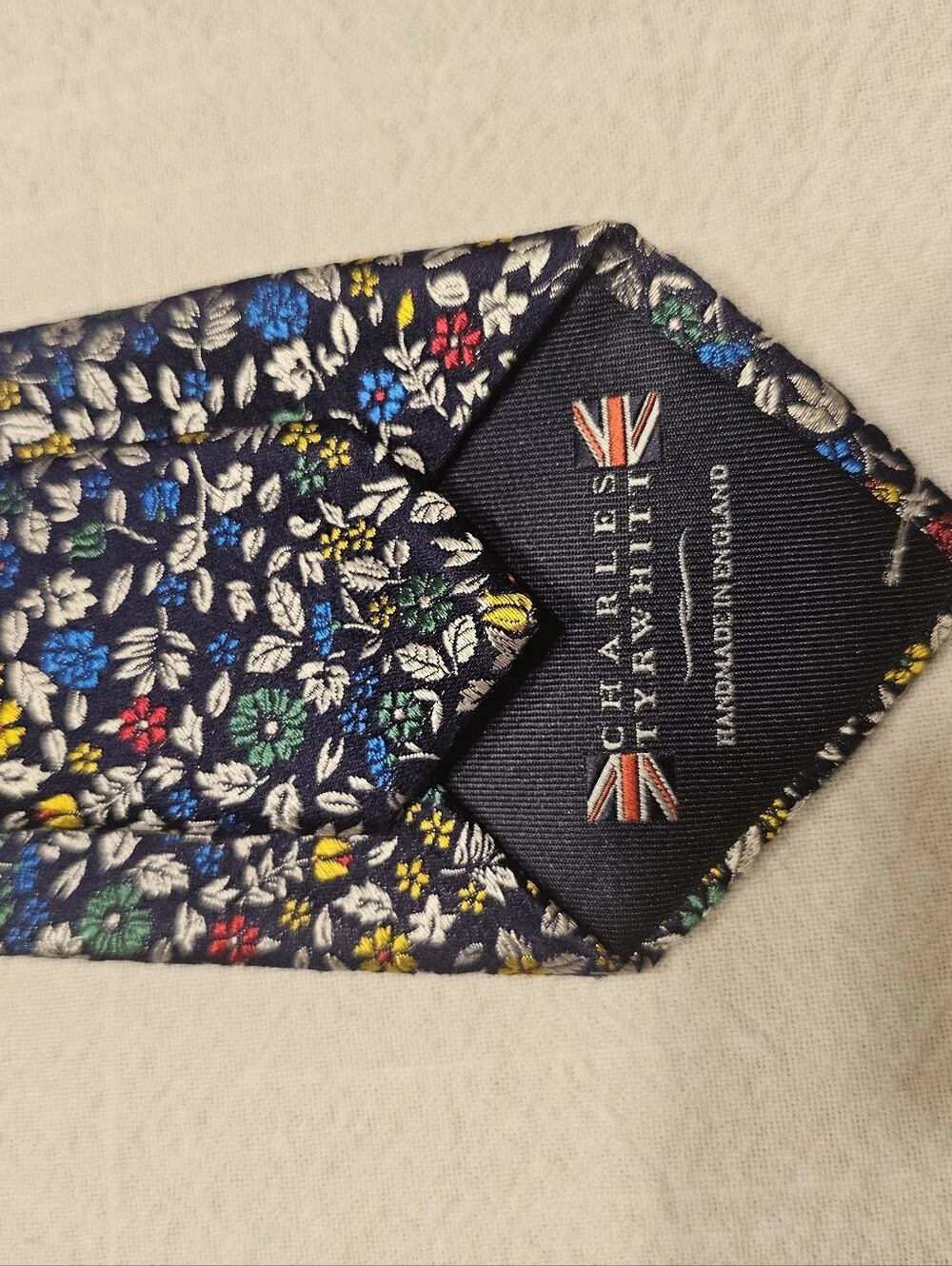 Charles Tyrwhitt 100% Silk Floral Print Tie Necktie Red Blue
