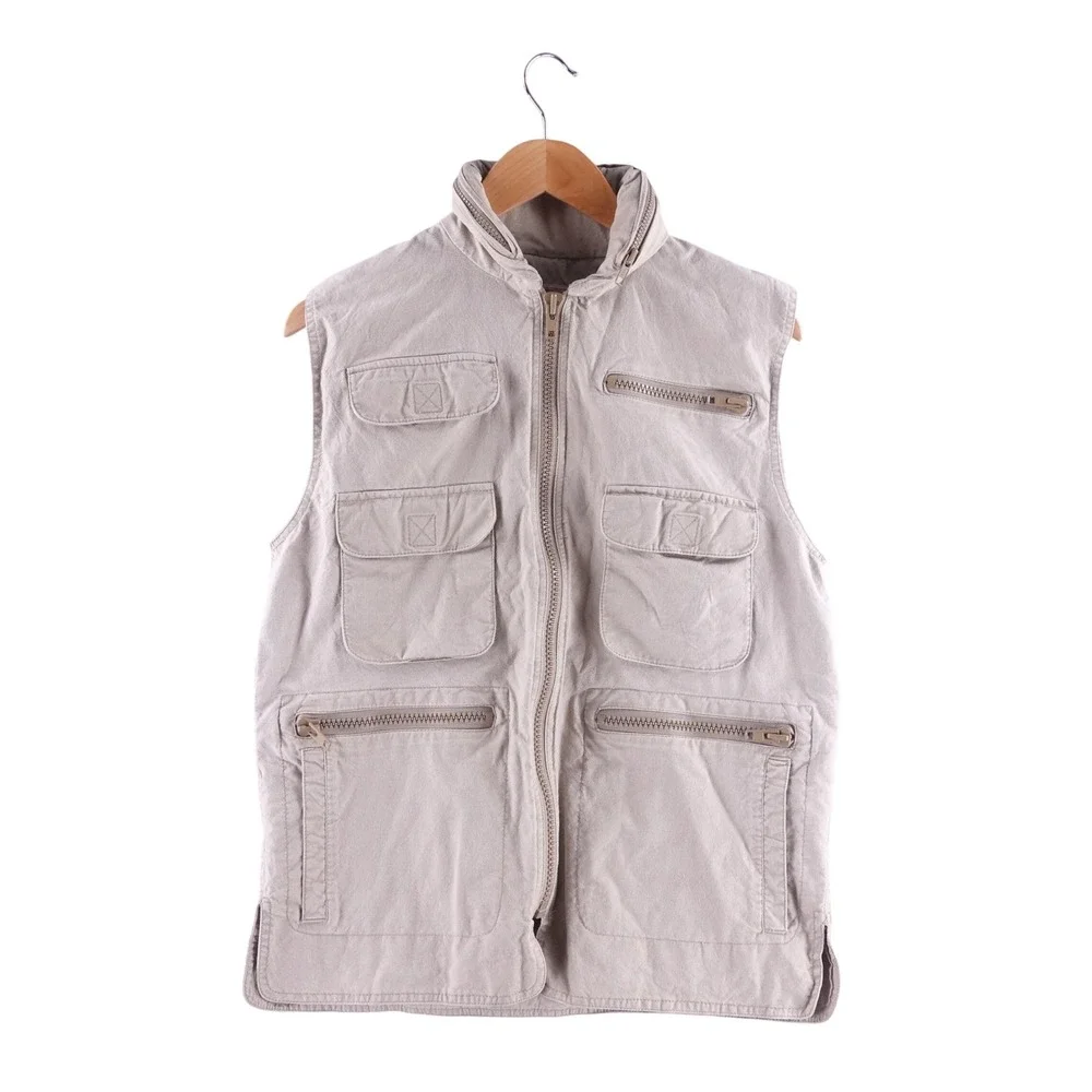Vintage 80s Banana Republic Safari Vest Mens S Tan Khaki Cotton Utility Fishing