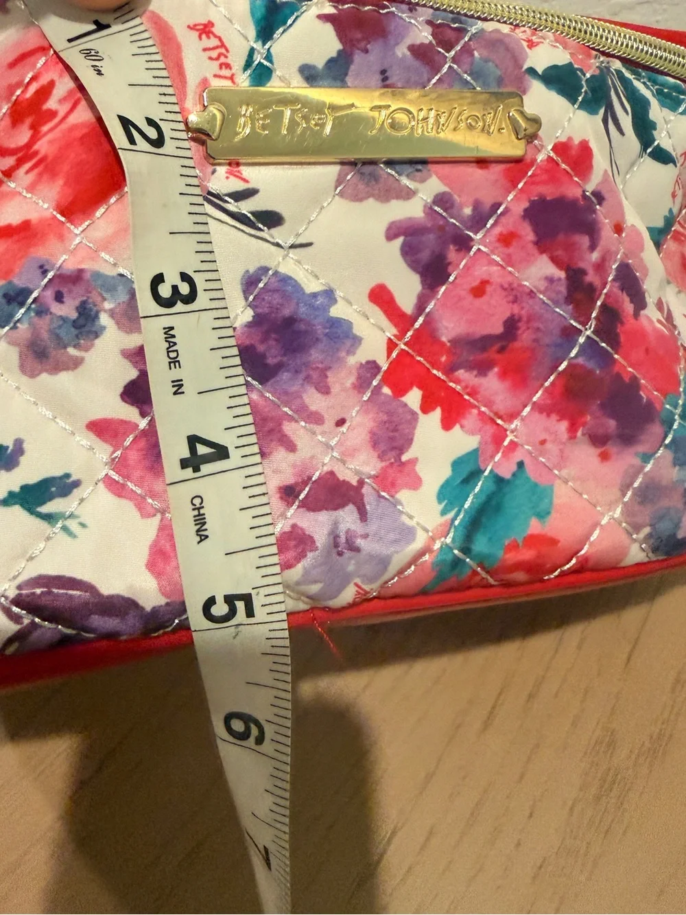 Betsey Johnson Floral Quilted Cosmetic Bag in Red, Pink, Purple, Teal