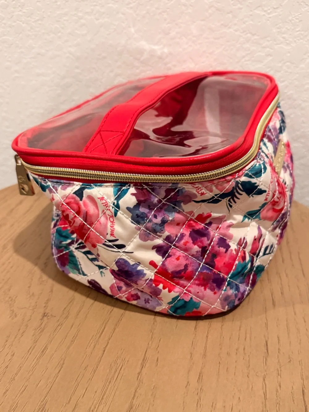 Betsey Johnson Floral Quilted Cosmetic Bag in Red, Pink, Purple, Teal