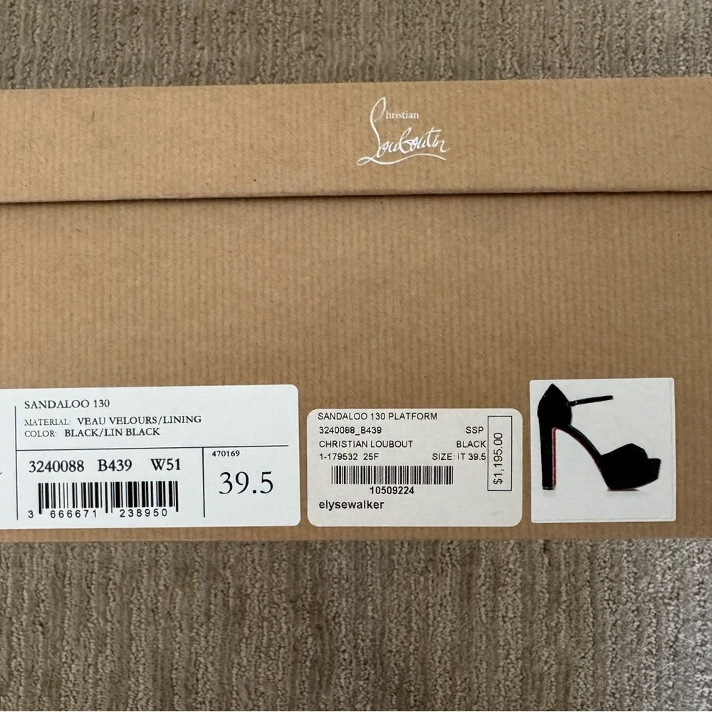 Christian Louboutin Black Suede Platform Peep-Toe Heels with Red Sole