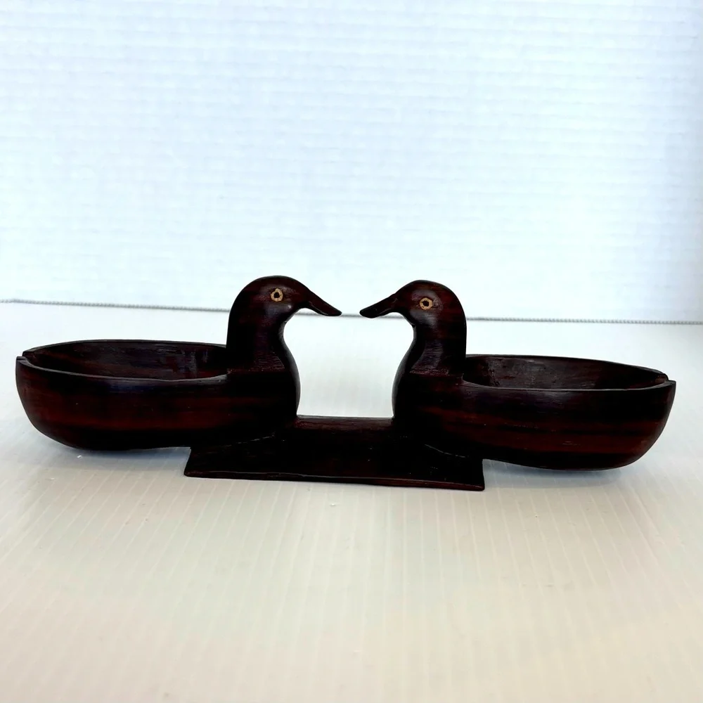 Vintage Duck Salt & Pepper Cellar Wood Hand Carving