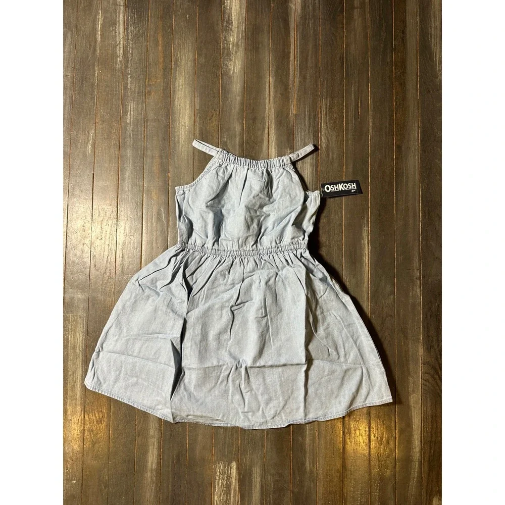 OshKosh Bgosh Girls Blue Chambray Halter Dress Elastic Waist Sleeveless