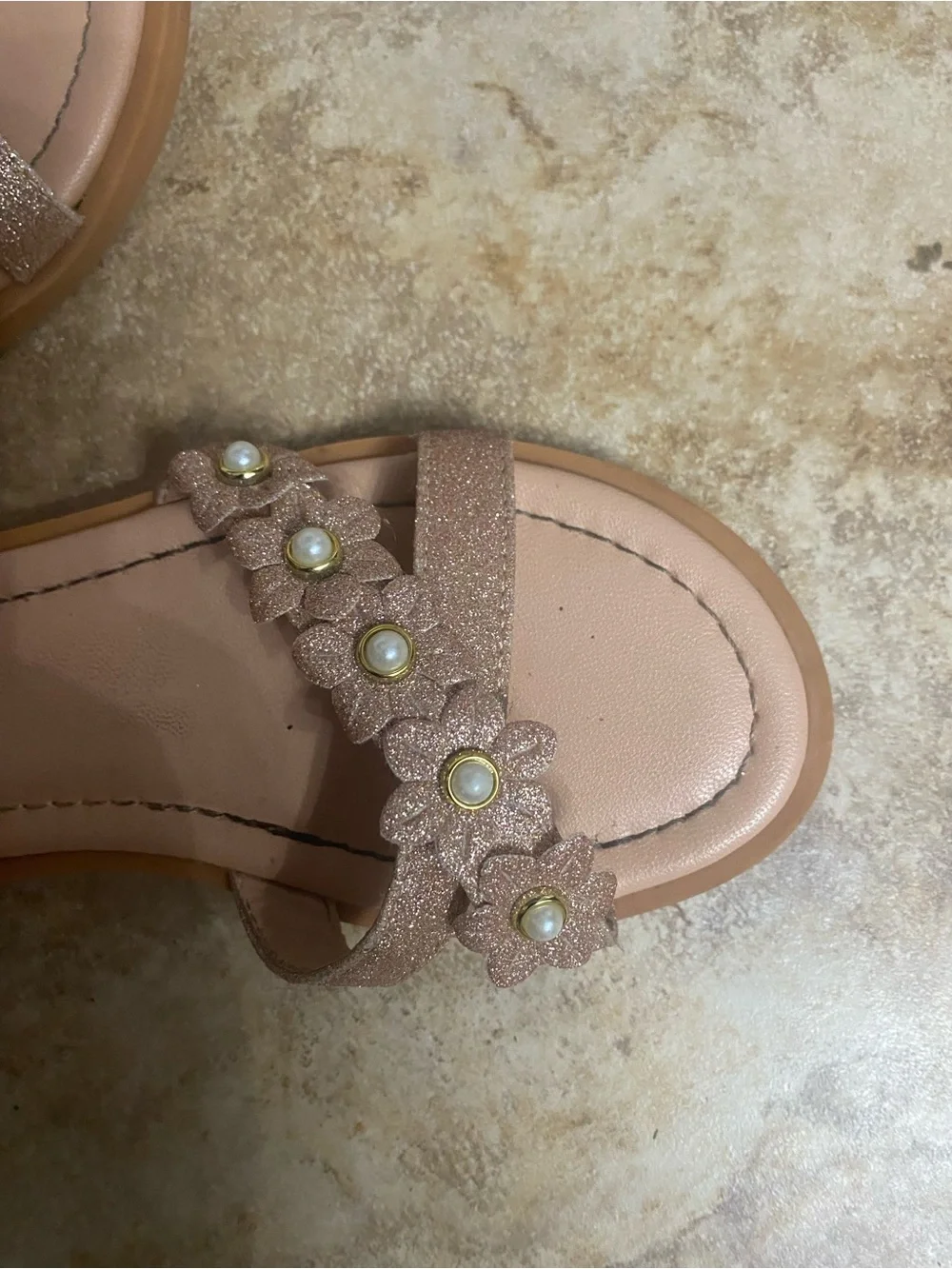 Girls' Sparkle Pink Floral Sandals with Pearl Accents size 1