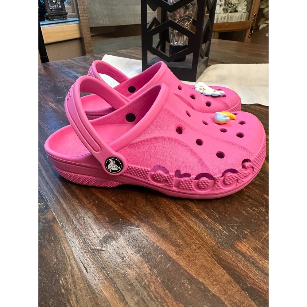 Crocs Kids Baya Clog Pink Celestial Moon Cloud Charms Size J2 Water Shoes Junior