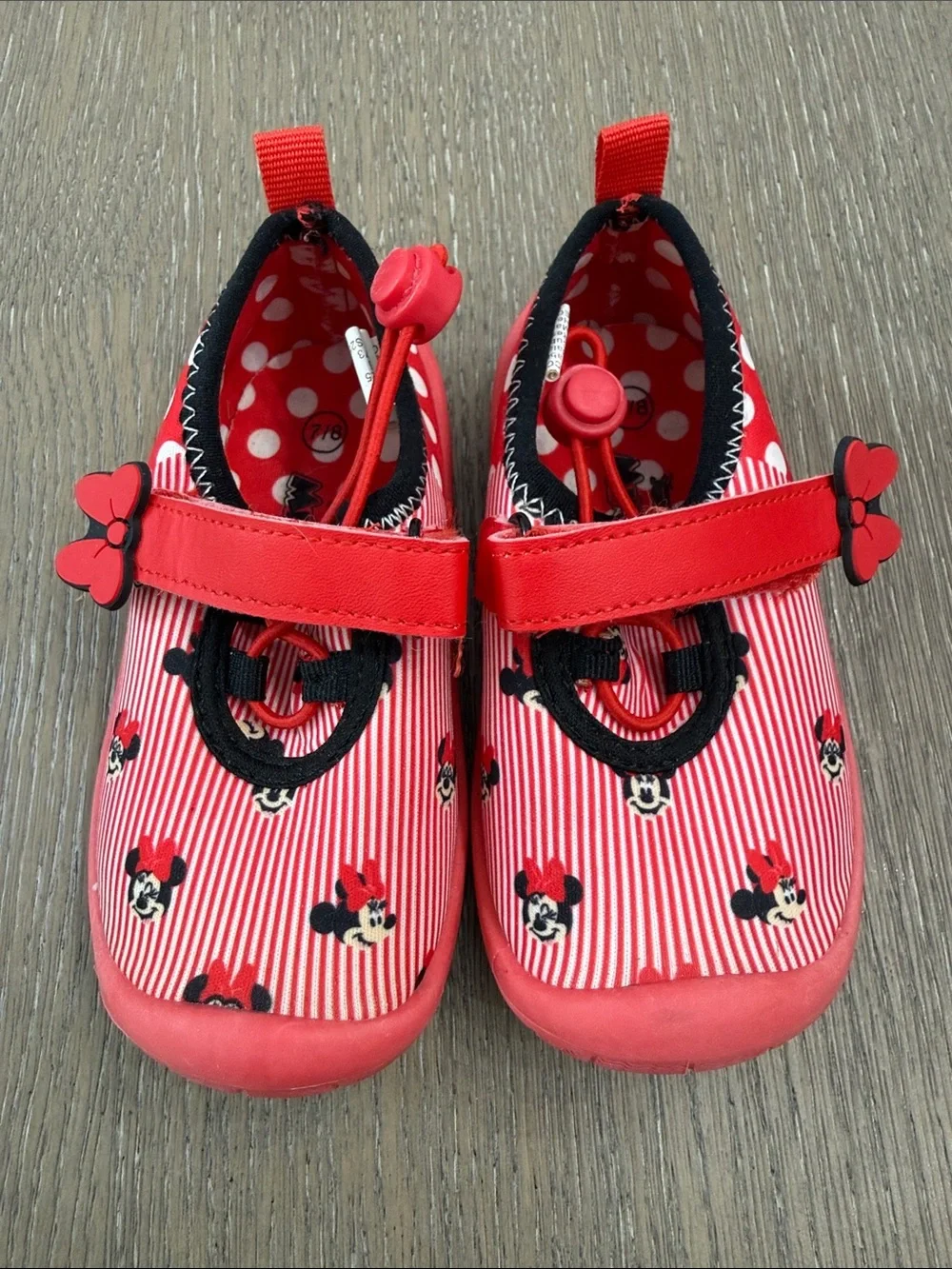 Red Minnie Mouse Kids Slip-On Water Shoes with Adjustable Strap