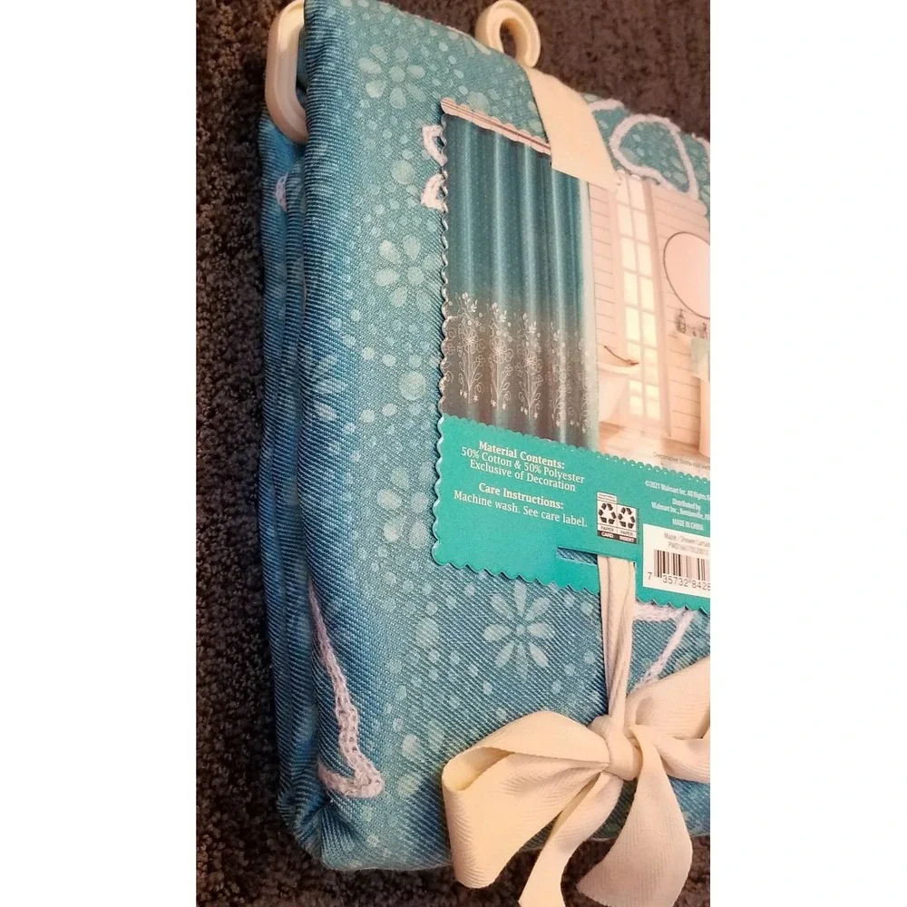 Pioneer Woman Mazie Fabric Shower Curtain Floral‎ Chainstitch Embroidered NEW