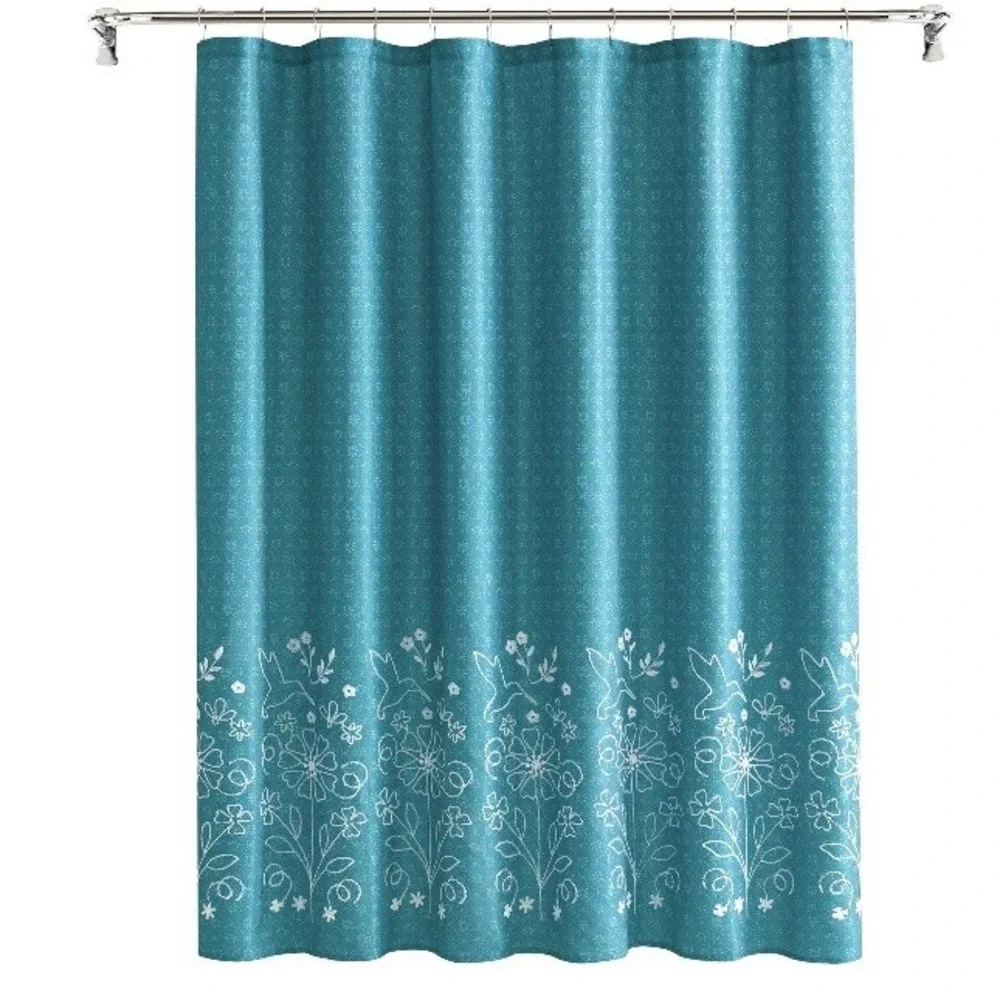 Pioneer Woman Mazie Fabric Shower Curtain Floral‎ Chainstitch Embroidered NEW