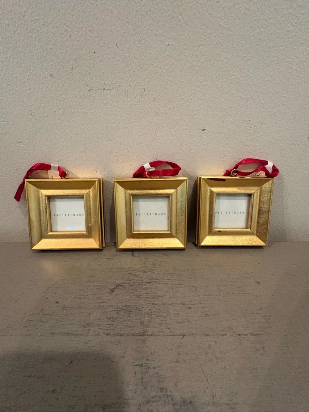 Three Small VTG Pottery Barn Square Gold Hanging Picture Frames