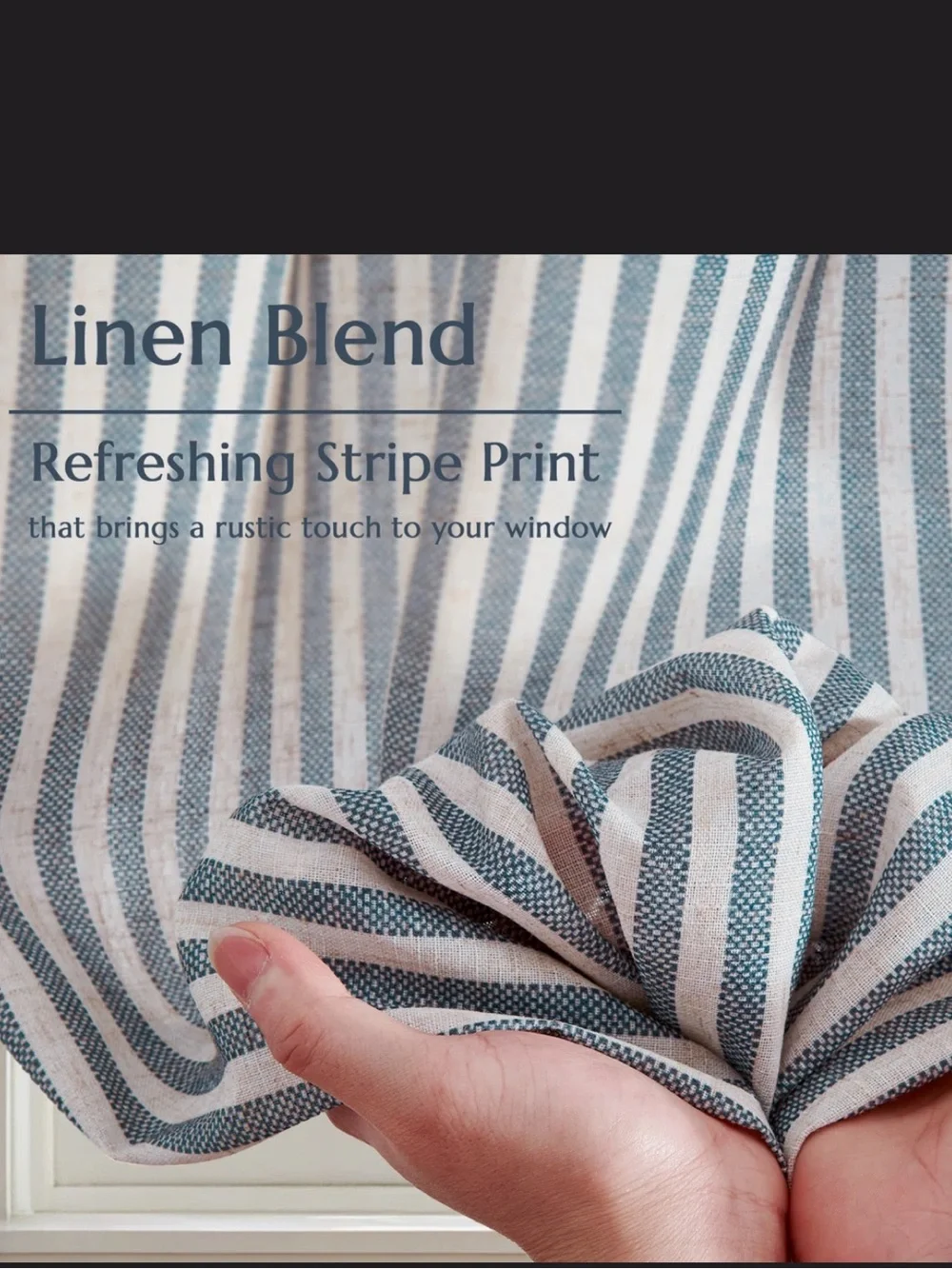 NWT Linen Blend Curtains 36” Beige Blue Stripe Rod Pocket Window Treatment