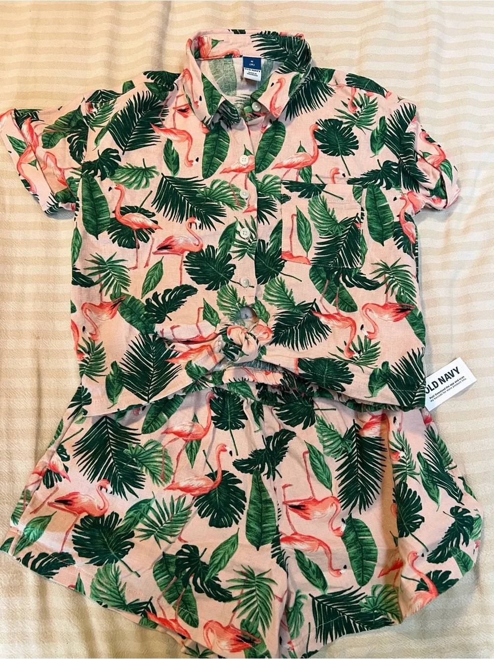 Girls Old Navy Pink Tropical Flamingo Matching Set size 8