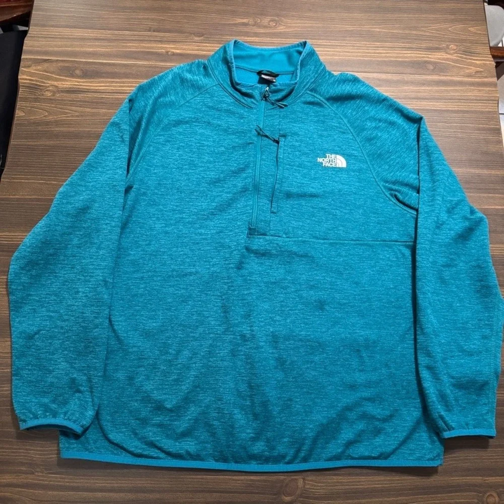 The North Face Fleece Sweater Mens 2XL Green Blue 1/4 Zip Pocket Mock Neck