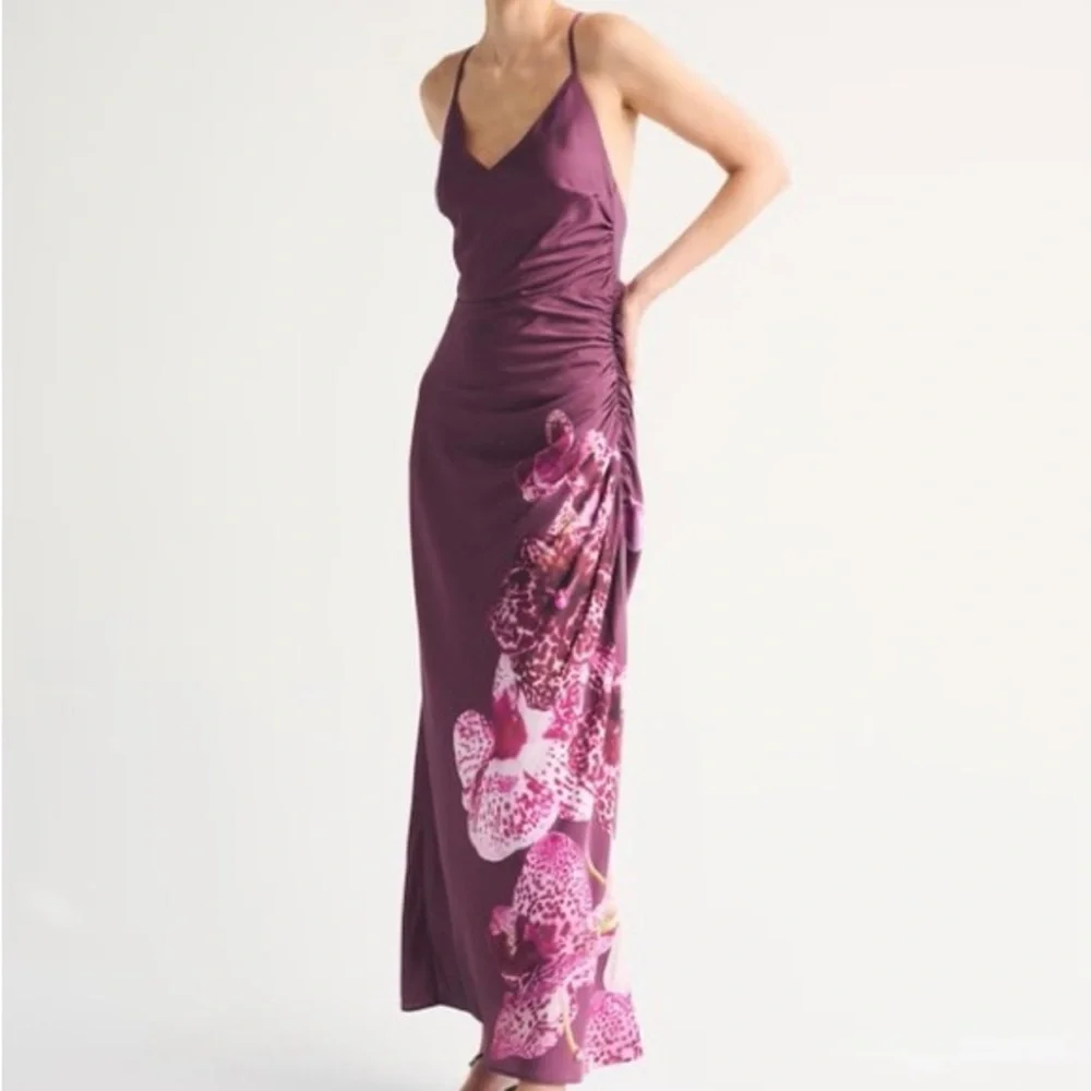 Abercrombie Elegant Plum Floral-Accent Slip Dress
